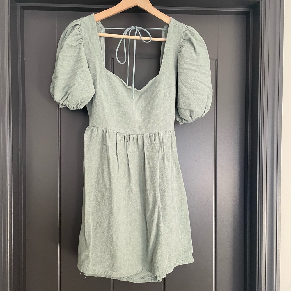4SI3NNA green puff sleeve mini dress - M